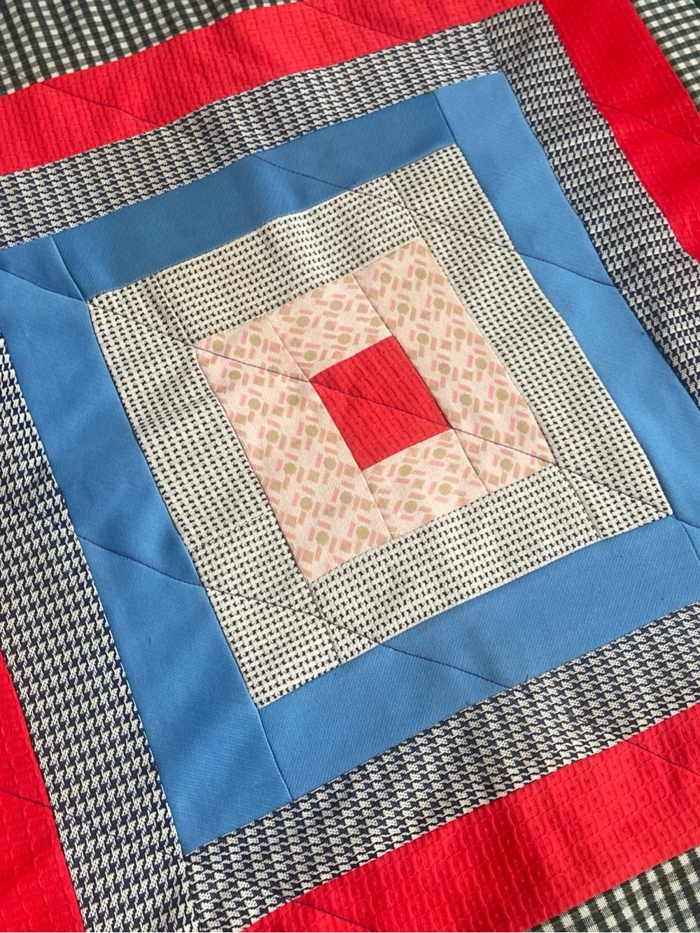 Handmade Multi-Color cabin-styleQuilted Throw Blanket - Green, Red, Blue, Purple
